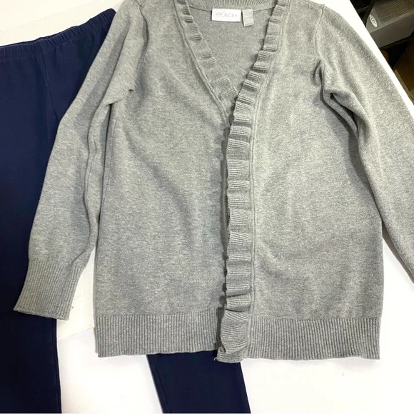 THE CHILDREN’S PLACE Cardigan Sweater Leggings Pants Set Size 10 Gray Navy Blue - Picture 3 of 16